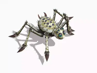 White Spider Insect Animated Funny Cartoon Low-poly 3D model