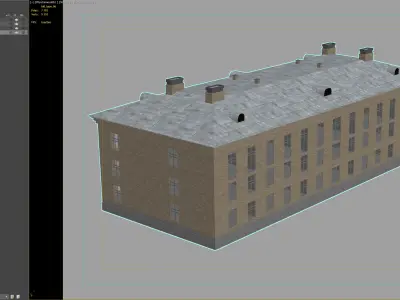 Classic brick residential building with pitched roof 3D model