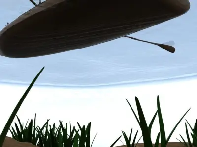 Simple wooden rowboat and fishing boat Low-poly 3D model