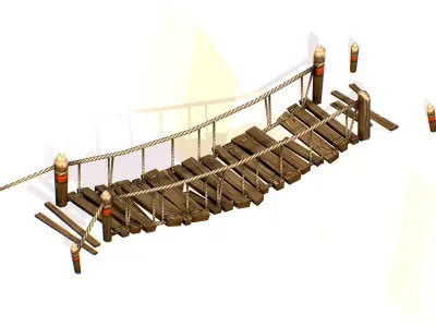 Wooden Structure Suspension Bridge Low-poly 3D model