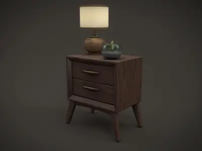 Tobacco Wood Nightstand Free low-poly 3D model