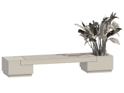 Outdoor bench with Bird Of Paradise flower Low-poly 3D model