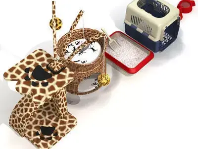 Cat set house with litter tray 3D model