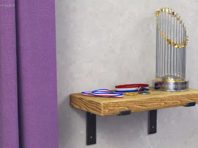 Baseball Champion Trophy and Medals Display 3D model