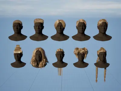  Pack real time hairstyles part 1 Low-poly 3D model