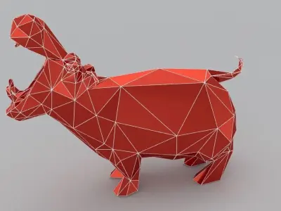 hippo lowpoly 3D print model polygonal animal Low-poly 3D model