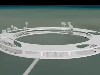 Minimal Tropical Island Glass Villa with Ocean Pier 3D model