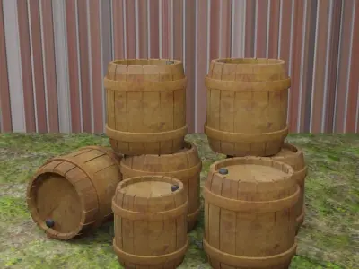 3D Barrel wooden barrels on grass Free low-poly 3D model