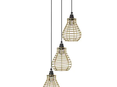 Bird Nest Pendant Lamp  3 Shades Golden 3D model