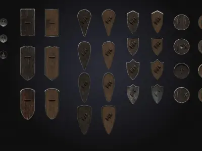 Medieval Shield Pack Low-poly 3D model