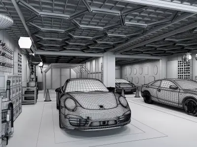 Auto repair shop Low-poly 3D model