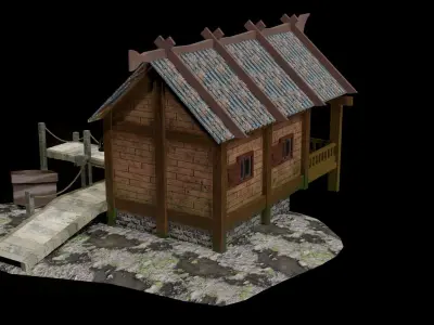 Old Style Fishing Hut Low-poly 3D model