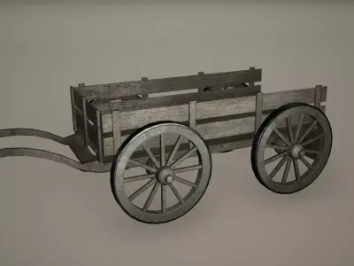 Wooden Cart Low-poly 3D model