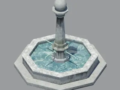 Plain and simple stone city fountain Low-poly 3D model