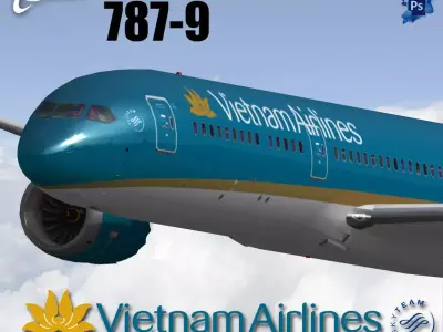 Boeing 787-9 Vietnam airlines livery Low-poly 3D model