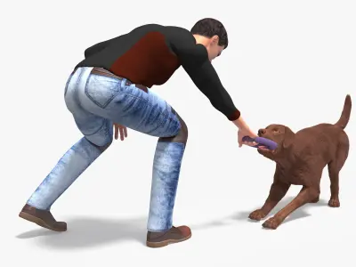 Dog Owner Playing with Labrador Fur 3D model