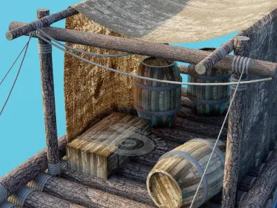 Wooden Mini Boat Low-poly 3D model