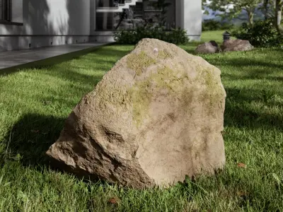  Warm Toned Mossy Smooth Large Rock Boulder Model 