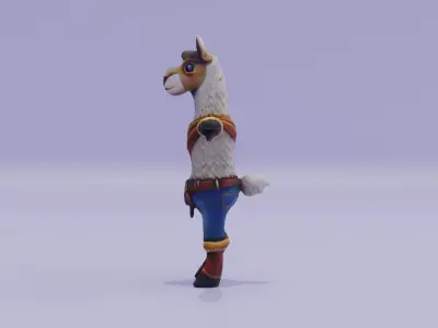 Cartoon llama Cowboy costume Character T-Pose Low-poly 3D model