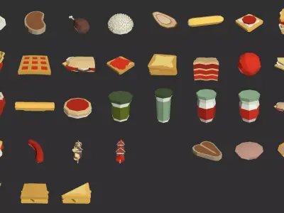 Low Poly Food Packaging Complete stylized Collection Low-poly 3D model