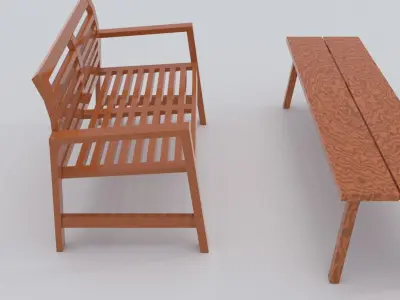 3d Furniture set of wooden benches Free low-poly 3D model