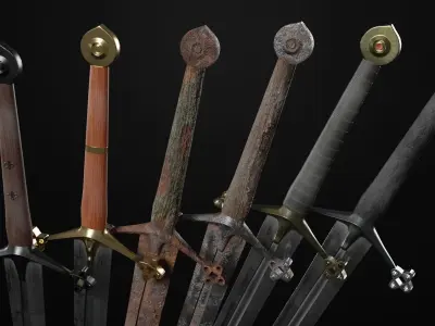 Claymore medieval sword with multiple texture variations Low-poly 3D model