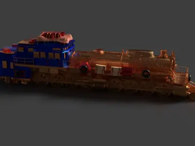 Steam locomotive train Low-poly 3D model