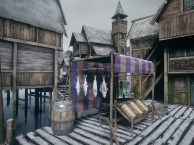 Medieval Lake Village UE4 Low-poly 3D model