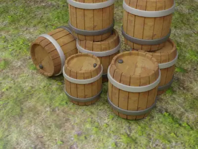 3D Barrel wooden barrels on grass Free low-poly 3D model
