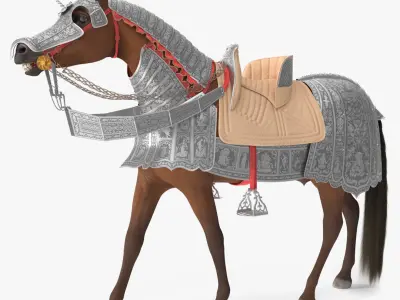 Medieval Armored Warhorse Fur Rigged 3D model purchase
