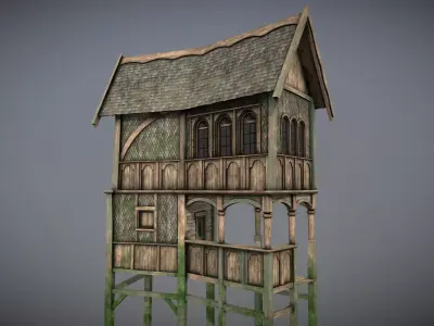 Medieval Lake Village - House 10 with interiors Low-poly 3D model