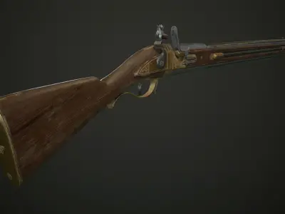Double-barreled Flintlock Rifle - 3 skins Low-poly 3D model
