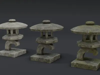 Japanese Stone Lantern 4 Low-poly 3D model