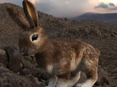 Lowpoly Rabbit two colorful rabbits Low-poly 3D model