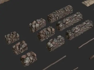 Thatched House Modular Kit Low-poly 3D model