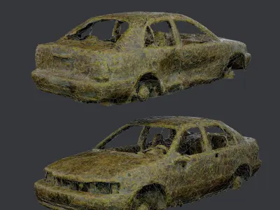 Apocalyptic Damaged Destroyed Vehicle Car Game Ready 04 Low-poly 3D model