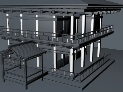 Cartoon Lowpoly Japanese Kinkaku-ji Temples 3D model