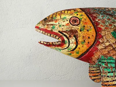 Vintage Painted Wood Fish 3 3D model