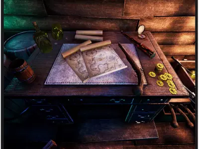 Pirate Props 60 Variations Low-poly 3D model