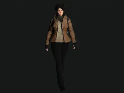 3D HYPER REALISTIC HUMAN RIG-KOREAN ASIAN GIRL - SURVIVAL OUTFIT Low-poly 3D model