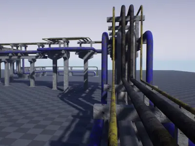 Modular Industrial Pipe Concrete Trestle Low-poly 3D model