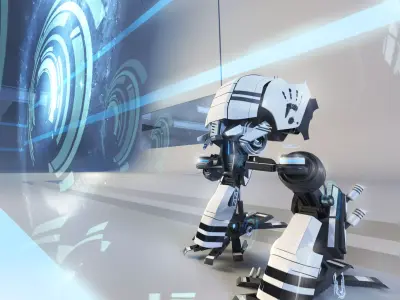 black n white mech robot rigged Free 3D model