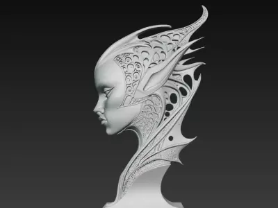 Futuristic Alien Female Bust Organic SciFi Sculpture STL 3D print model