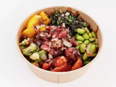 poke bowl with tuna rice avocado mango 3D model
