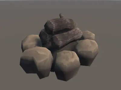 Hand painted camp fire pack for unity Low-poly 3D model