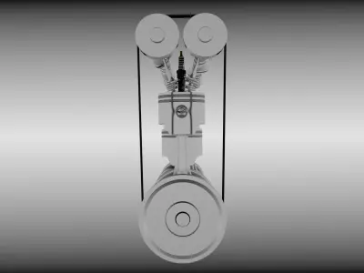 Animated six cylinder engine 3D model