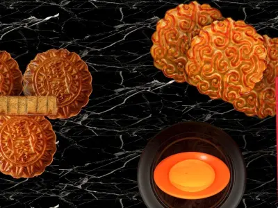 Chinese mooncake with yuan boa and red envelope 3D model