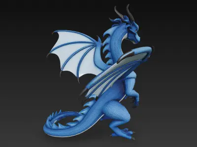 Dragon Blue Realistic 3D Model Basic - Low Poly Realistic Low-poly 3D model