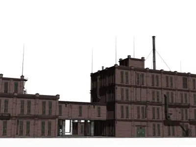 Factory brick building with pipes Low-poly 3D model