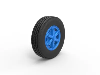 Front 6 spoke wheel of old school truck Scale 1 to 25 3D print model